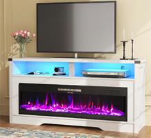 Long Electric Fireplace in White TV Stand