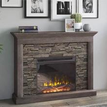Weathered Stacked Stone Faux Fireplace