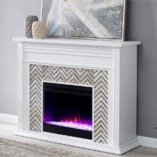 Modern Marble Tile White Fireplace and Mantel