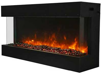 3-Sided See-Through Electric Fireplace with Glass Fire Bed and Red Flames