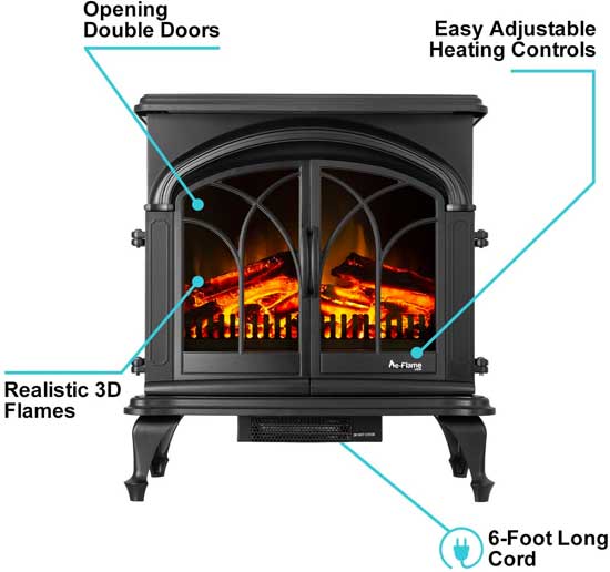 Denali Fireplace Features: Power Cord, Flame Controls, Opening Doors