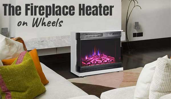 Portable Electric Fireplace on Wheels - with Heat and Remote Control