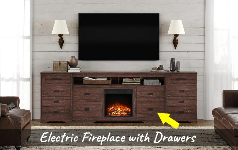 Electric Fireplace with 12 Drawers