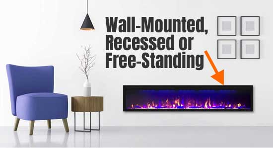 Electric Fireplace Installation Options: Fully or Partially Recessed, Wall Mounted or Freestanding
