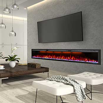 72 Inch Electric Fireplace Recessed Into Wall Underneath TV