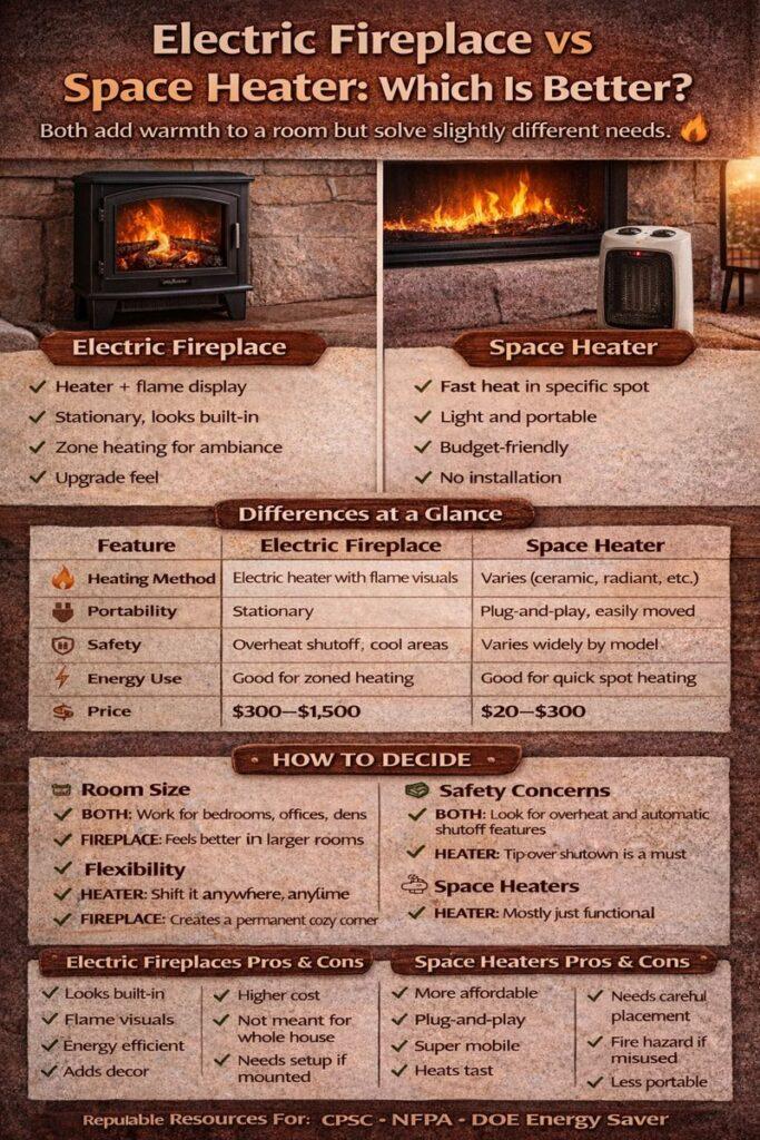 Infographic Comparing Electric Fireplaces to Traditional Space Heaters