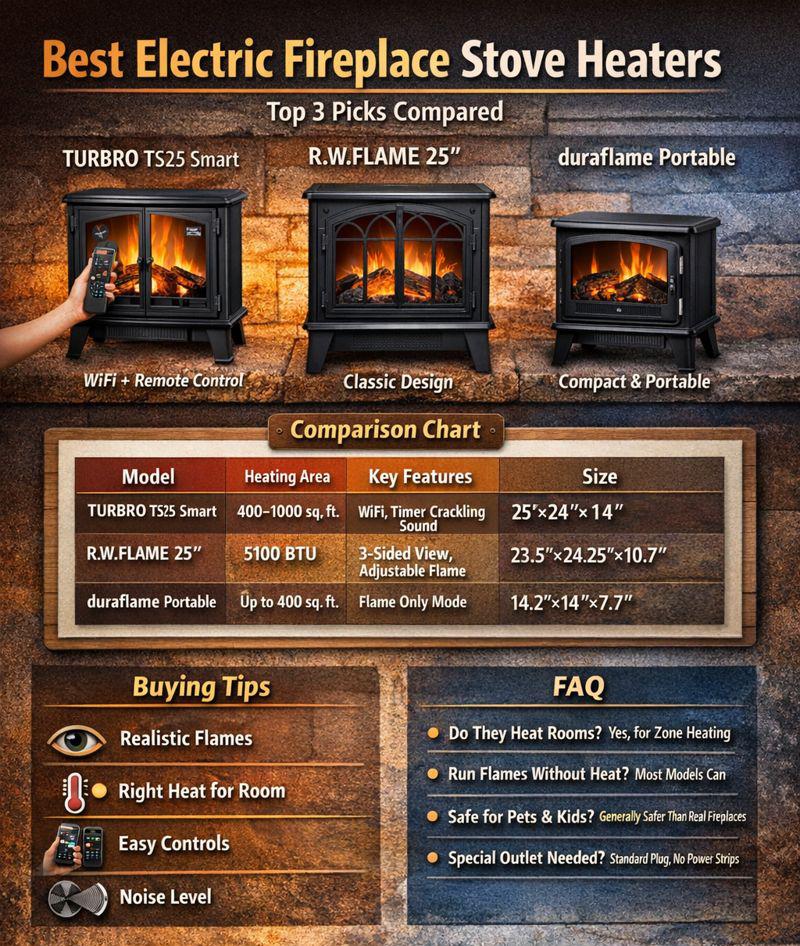 Infographic Comparing Top Electric Fireplace Stoves