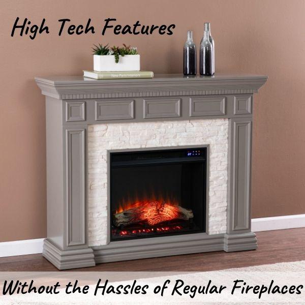 High Tech Traditional Looking Fireplace with Convenient Functions, Warmth and Ambiance