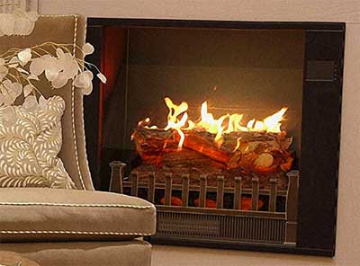 Holographic Flames in MagikFlame Electric Fireplace