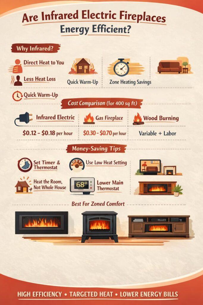infographic Explaining Efficiency of Infrared Electric Fireplaces