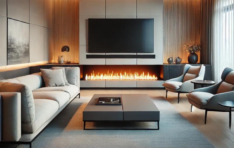 Living Room with Wall-Hanging Electric Fireplace