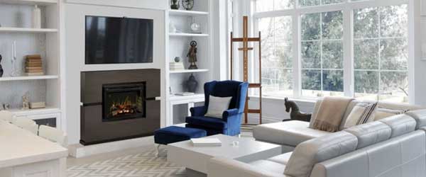 Dimplex Linwood Electric Fireplace with Modern Fireplace Mantel