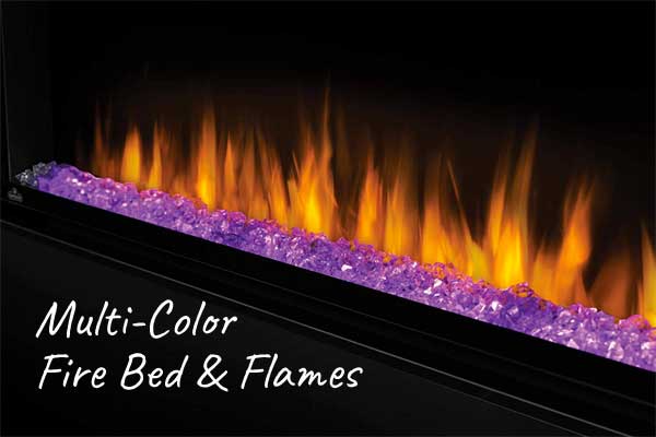 Multi-COlor Fire Bed and Flames in Napoleon Alluravision Linear Electric Fireplace