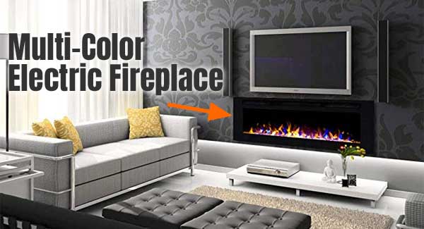 Multi-Color Electric Fireplace Recessed into Wall