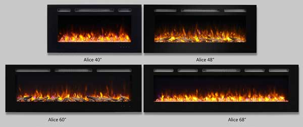 PuraFlame Alice Electric Fireplace Size Options: 40-inch, 50-inch, 60-inch and 68-inch