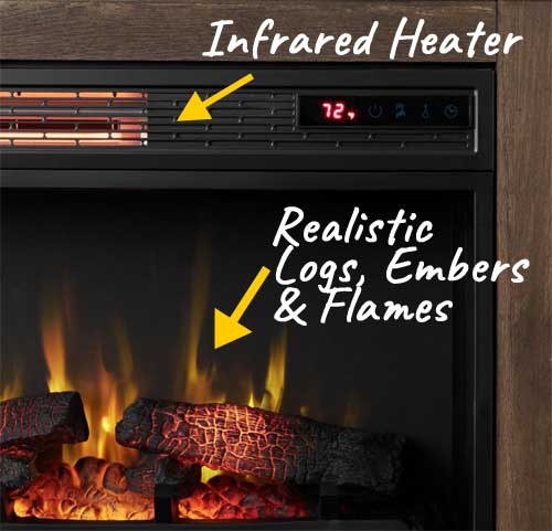 Realistic Electric Fireplace with Infrared Heater and Thermostat