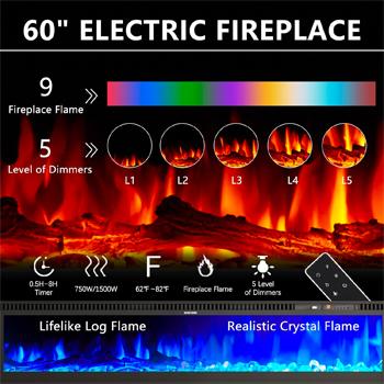 Remote Control Flame Functions Including Color Changing, Dimmer, Temperature