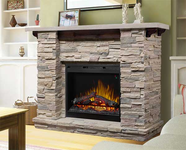 Stone Mantel Electric Fireplace With, How To Build A Stone Surround For Electric Fireplace