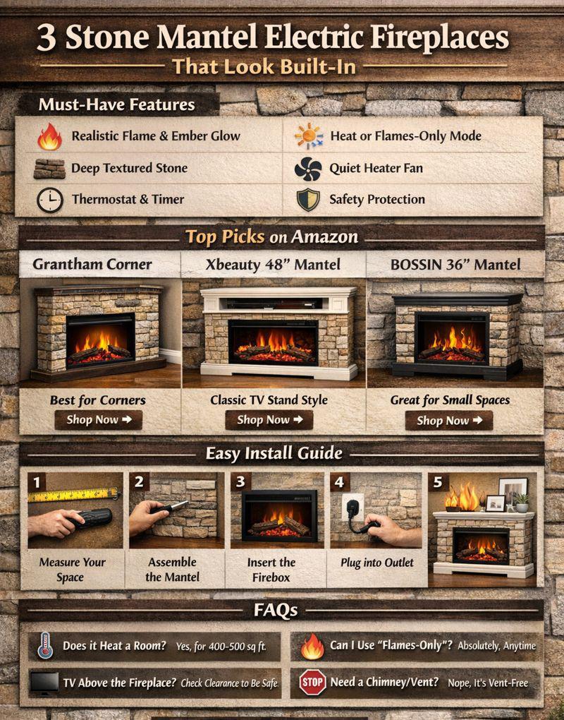 Infographic: Features and Installation Guide for Stone Mantel Electric Fireplaces