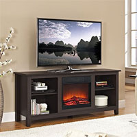 Wood TV Stand Fireplace in Living Room