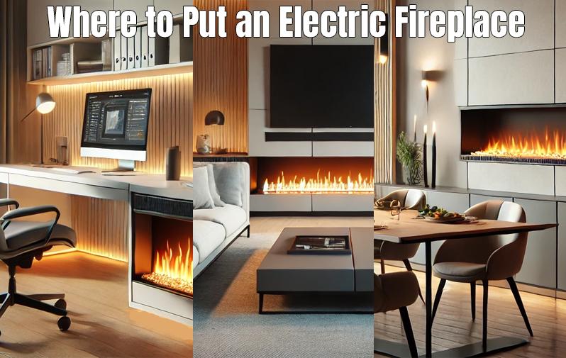 Images of Electric Fireplaces in Home Office, Living Room and Dining Room